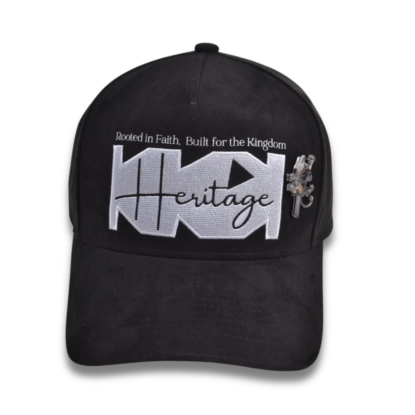 Front view of Kingdom Heritage Hat with signature Kingdom message and custom emblem