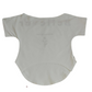 White Believer shirt front with curve belly button cut.