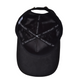 Interior view of black hat showing Cotton Faith" branded taping across satin lining.