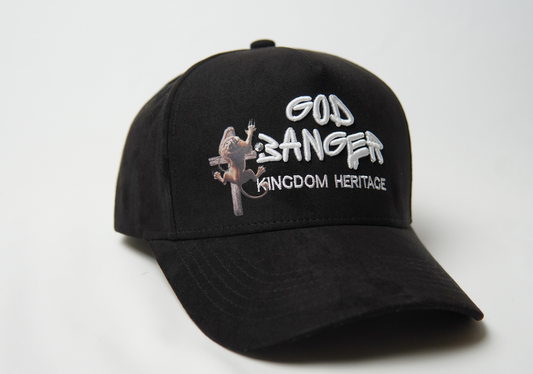 God Banger black suede Christian hat by Cotton Faith